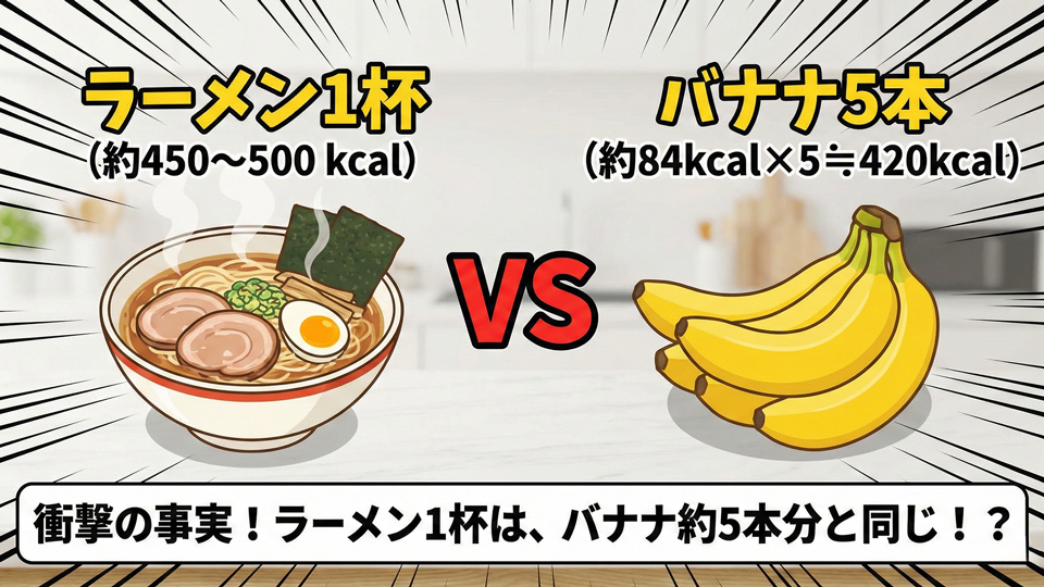 ラーメン１杯分はバナナ５本分のカロリー？？