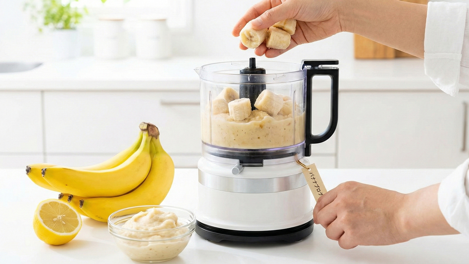 バナナをミキサーにかける