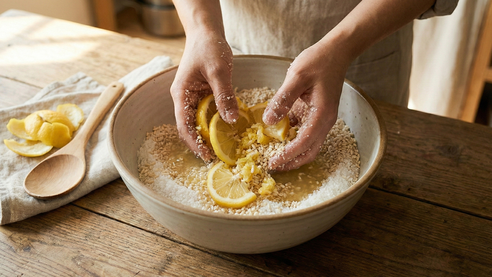 レモンと麹を混ぜる２
