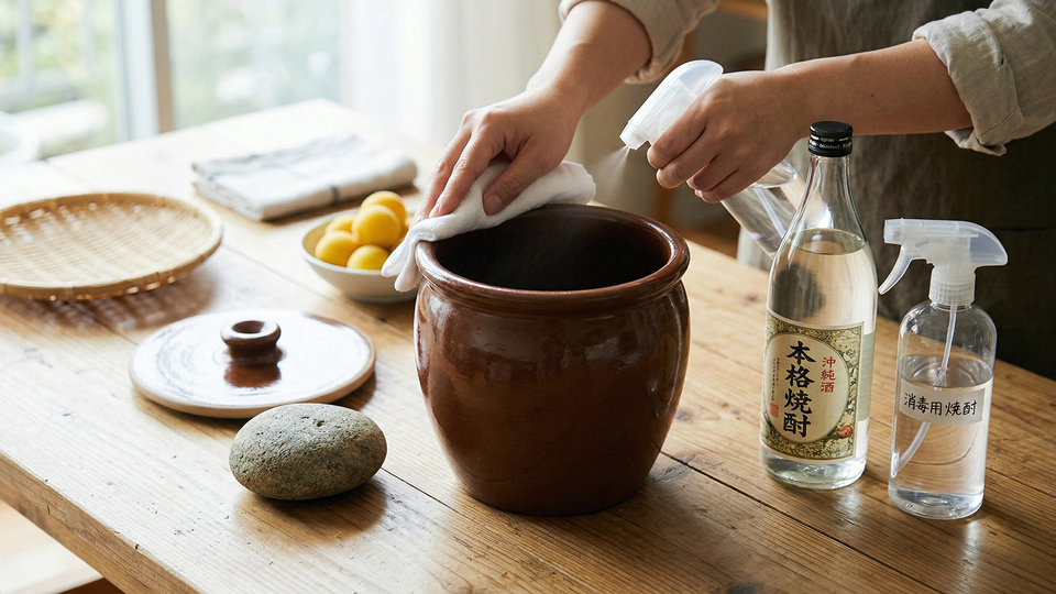 梅干し作り道具の消毒