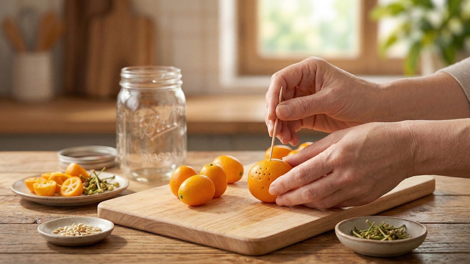 金柑に穴をあける