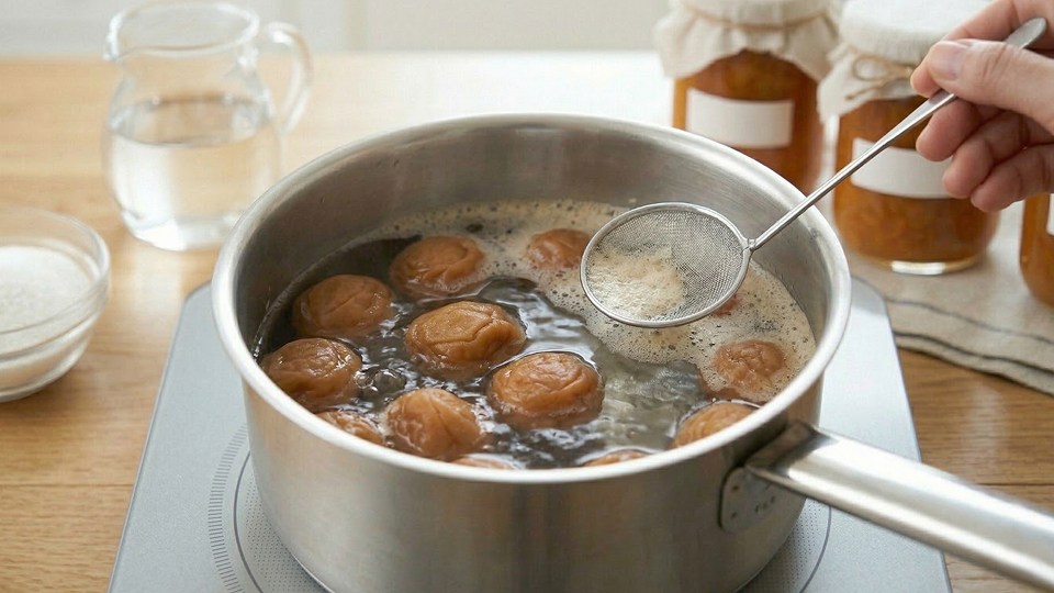 梅ジャム 梅を煮る