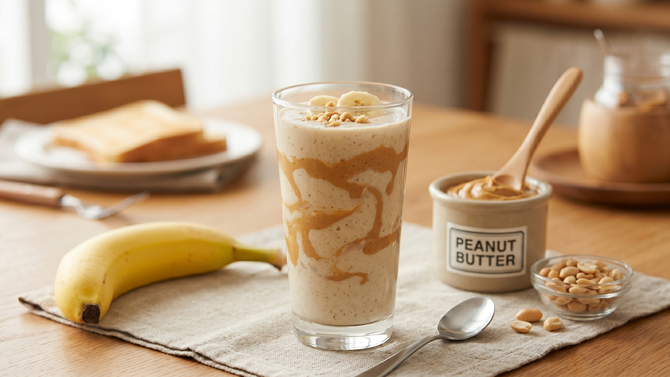 バナナスムージー、ピーナッツバター、はちみつ
