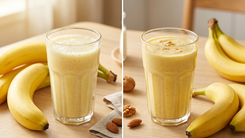 バナナスムージー、豆乳、牛乳