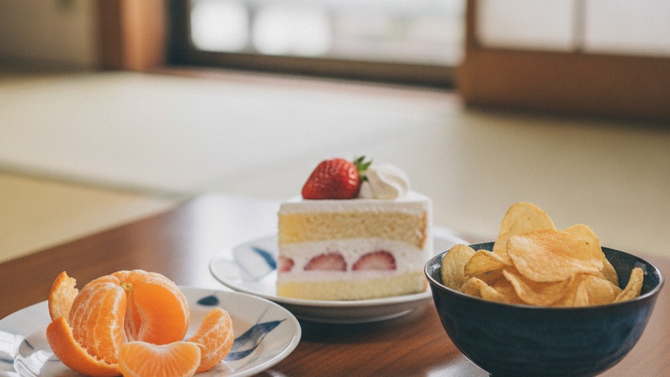 みかん ケーキ ポテトチップス カロリー比較