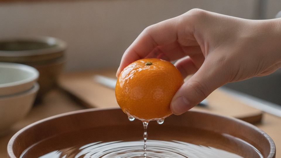 冷凍みかん 水にくぐらせる 氷の膜