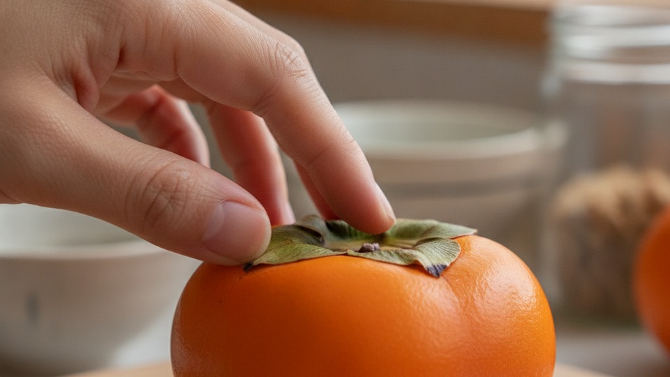 富有柿の食べ頃を確かめる