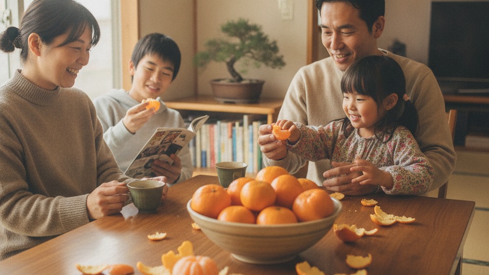 家族で訳ありみかんを食べる