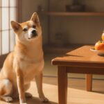 柿 犬 柿を見つめる柴犬