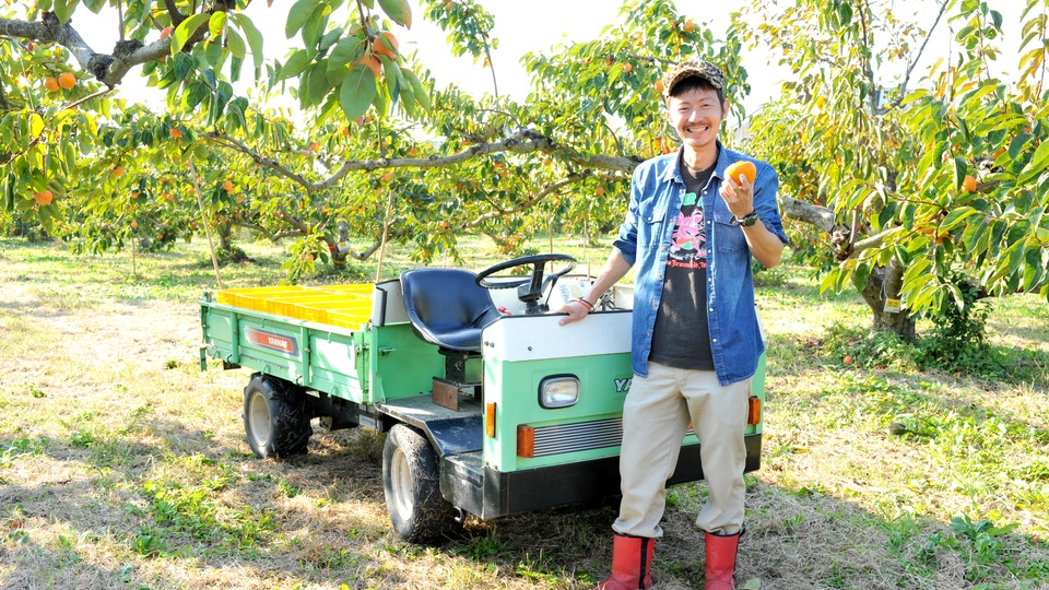 せっきーファームの関谷さん 柿畑にて